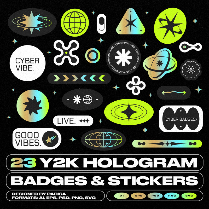 Studio 2am – 23 Y2K Hologram Badge Stickers