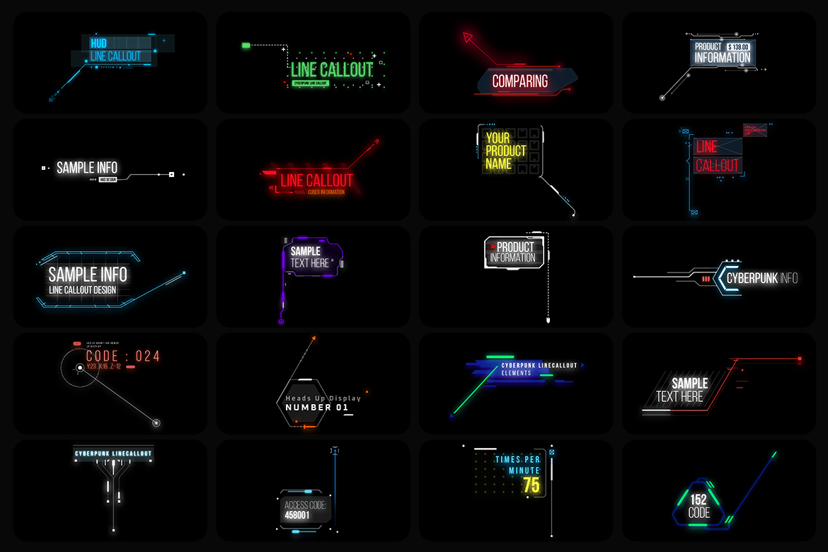 Pixflow – Cyberpunk Neon Glow Line Callouts